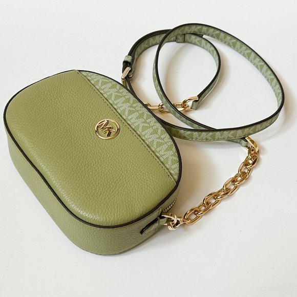 Michael Kors Jet Set Glam Small Oval Camera Crossbody Bag MK Light Sage Multi - Picture 8 of 13